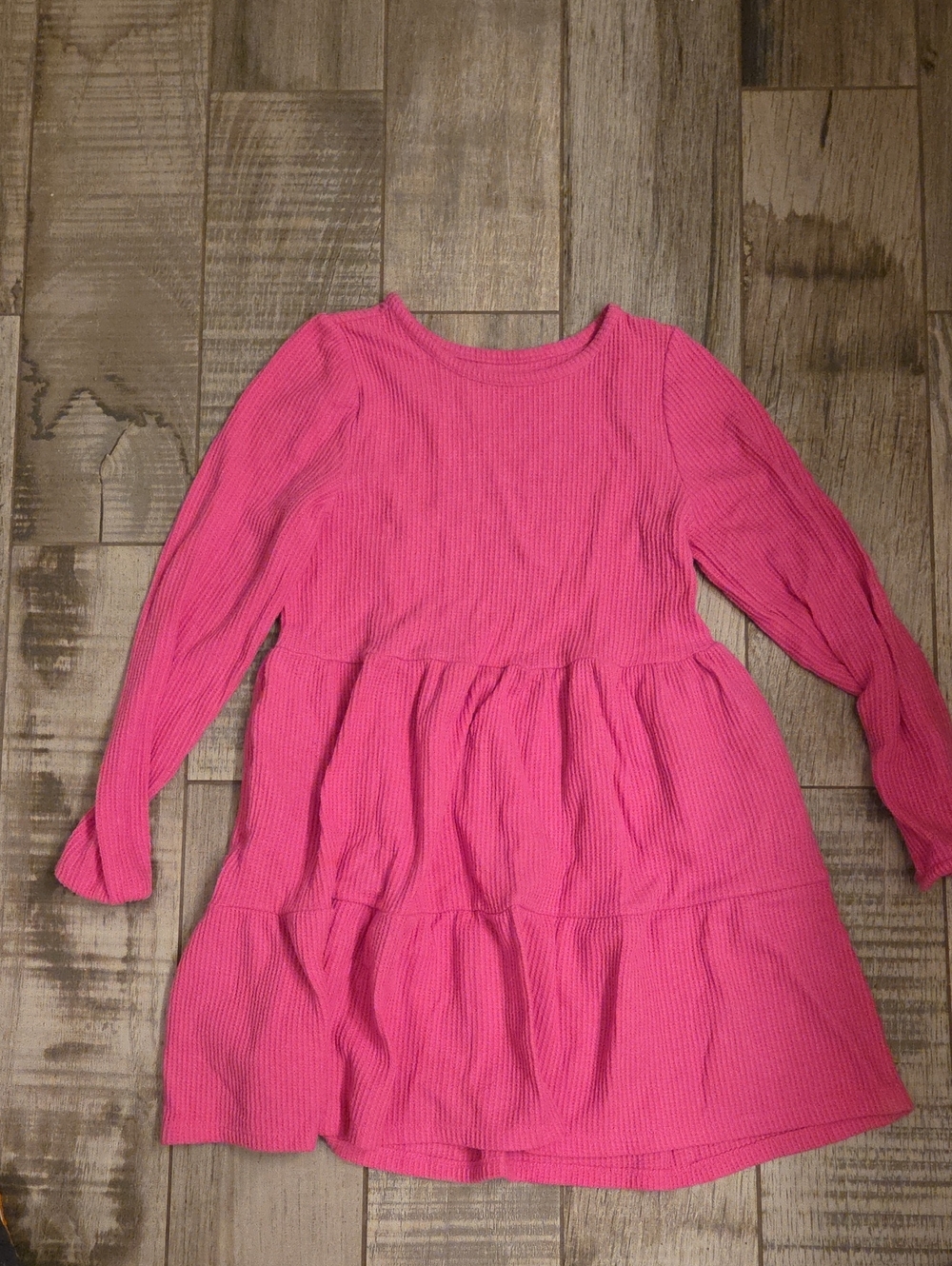 Cat & Jack Bright Pink Ribbed Long-Sleeve Tiered Dress
